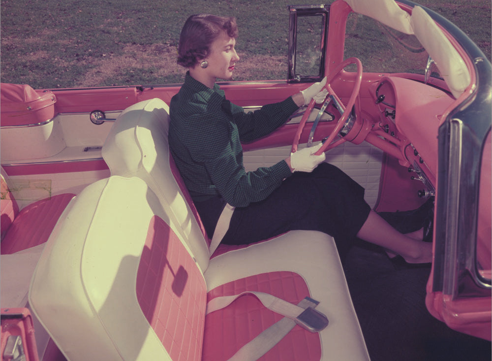 1956 Ford convertible with seat belts demonstrated 0401-1736