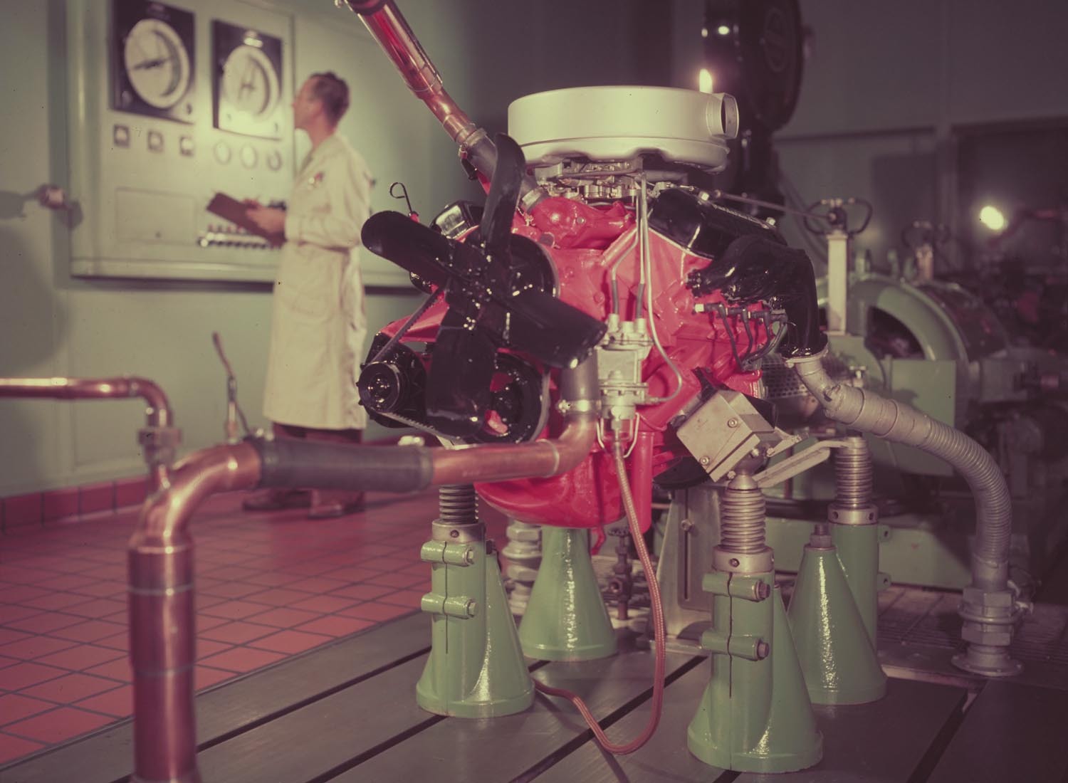 1956 Ford Dynomometer building engine on test stan  0401-1748