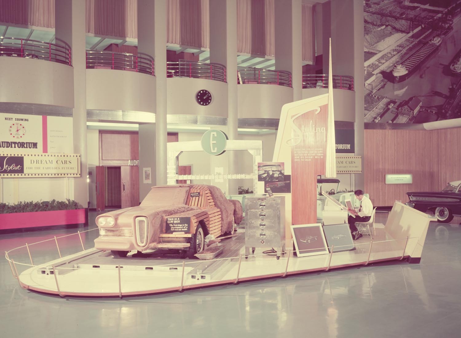 1957 Ford Rotunda display of clay model mockup  0401-1861