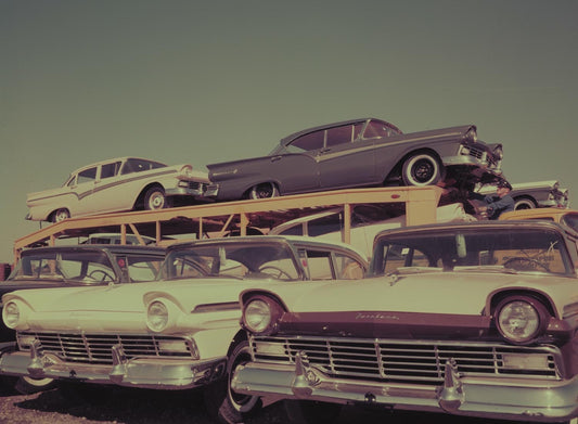 1957 Fords on transporter  0401-1889