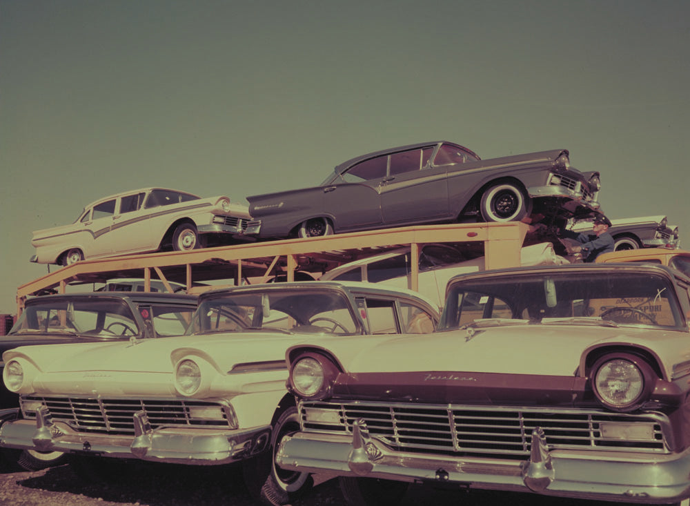 1957 Fords on transporter  0401-1889