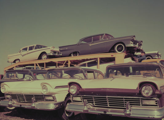 1957 Fords on transporter  0401-1889