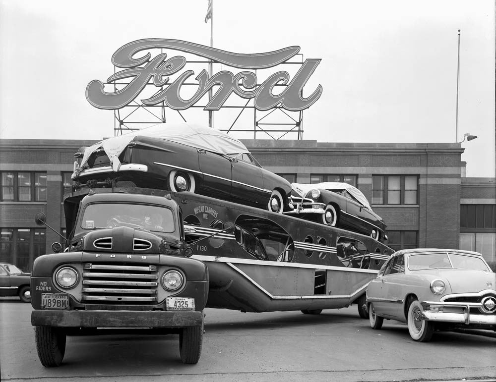 1950 Ford Transport Truck and Cars  0402-4526