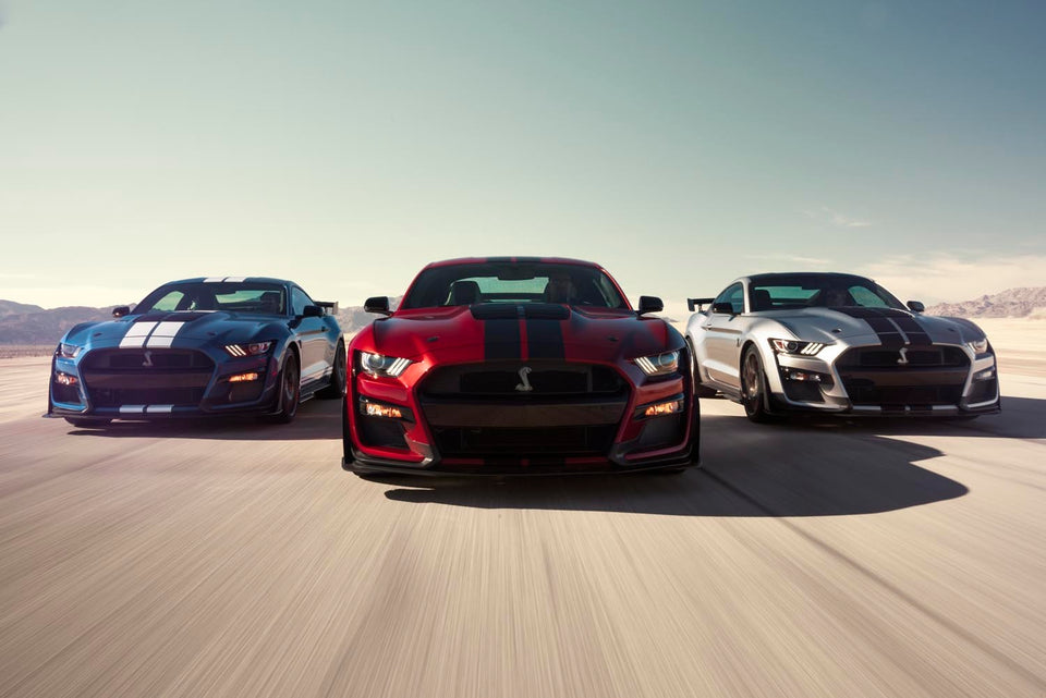 Shelby Mustang GT500 Trio on a Dry Lake 0404-4889