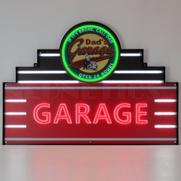 ART DECO MARQUEE DAD'S GARAGE LED FLEX-NEON SIGN IN STEEL CAN 29ADDAD