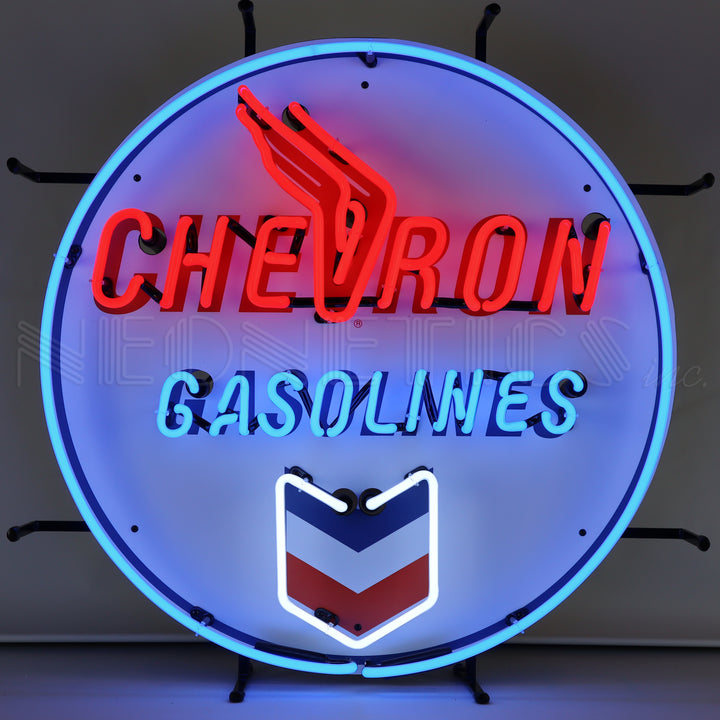 CHEVRON GASOLINES ROUND NEON SIGN 5CHVGS