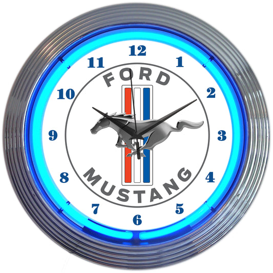 FORD MUSTANG BLUE NEON CLOCK 8MUST1