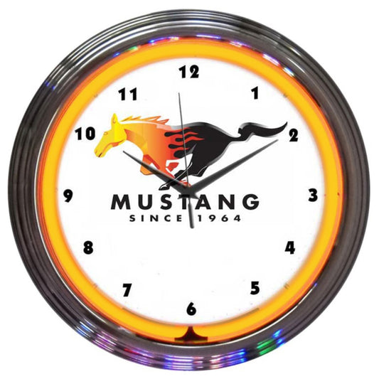 FORD MUSTANG SINCE 1964 ORANGE NEON CLOCK 8MUST2
