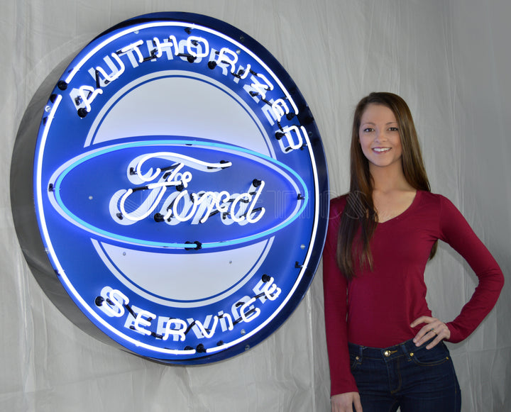 FORD AUTHORIZED SERVICE 36 INCH NEON SIGN IN METAL CAN 9FRDBK