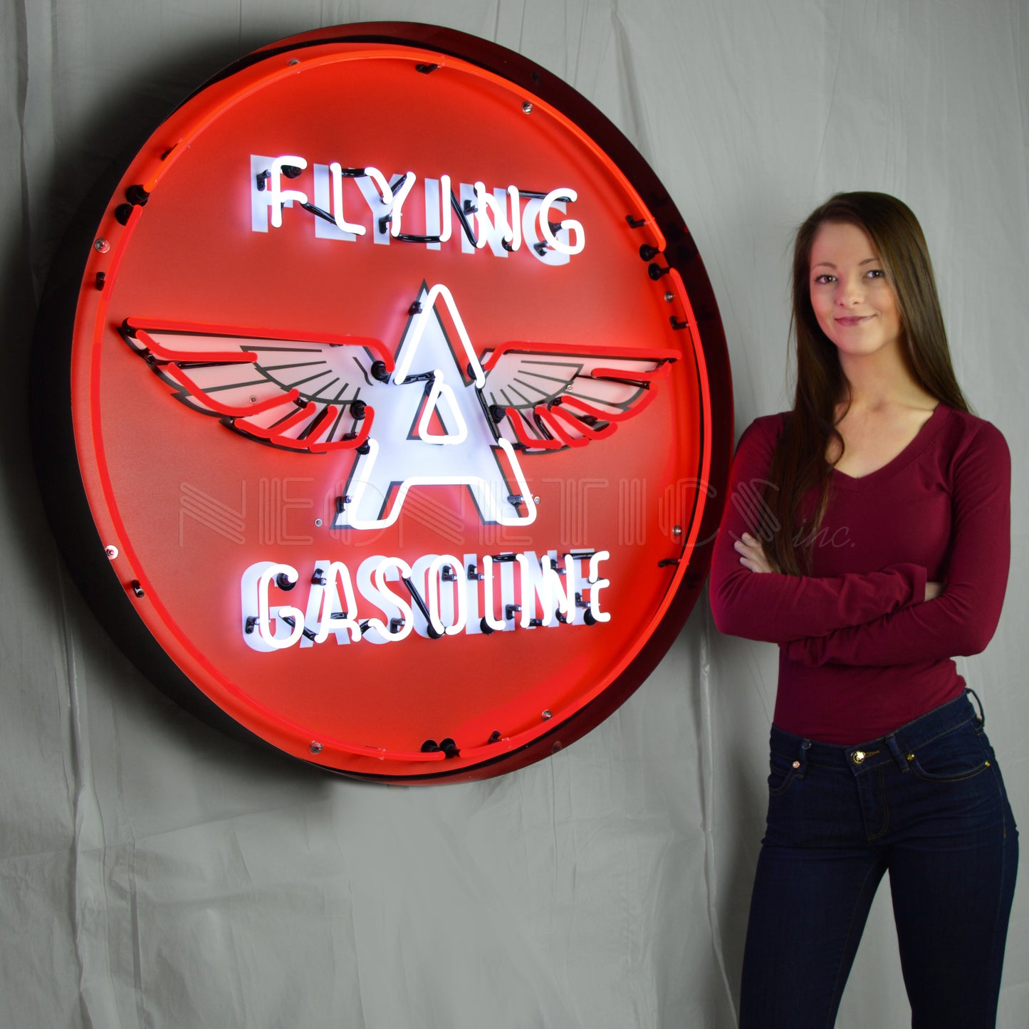 FLYING A GASOLINE 36 INCH NEON SIGN IN METAL CAN 9GSFLY