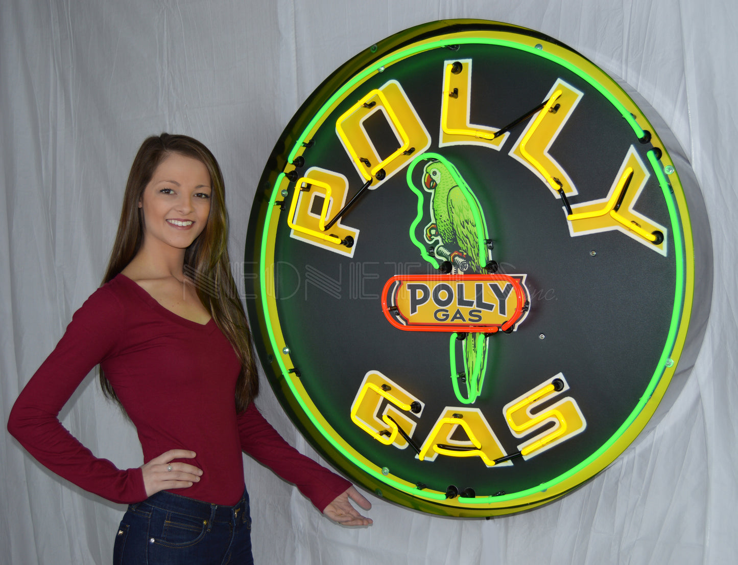 POLLY GASOLINE ROUND 36 INCH NEON SIGN IN METAL CAN 9GSPLY