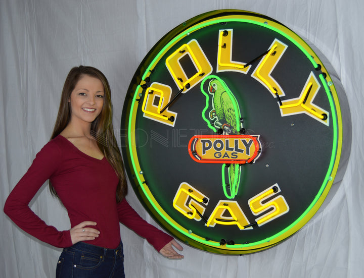 POLLY GASOLINE ROUND 36 INCH NEON SIGN IN METAL CAN 9GSPLY