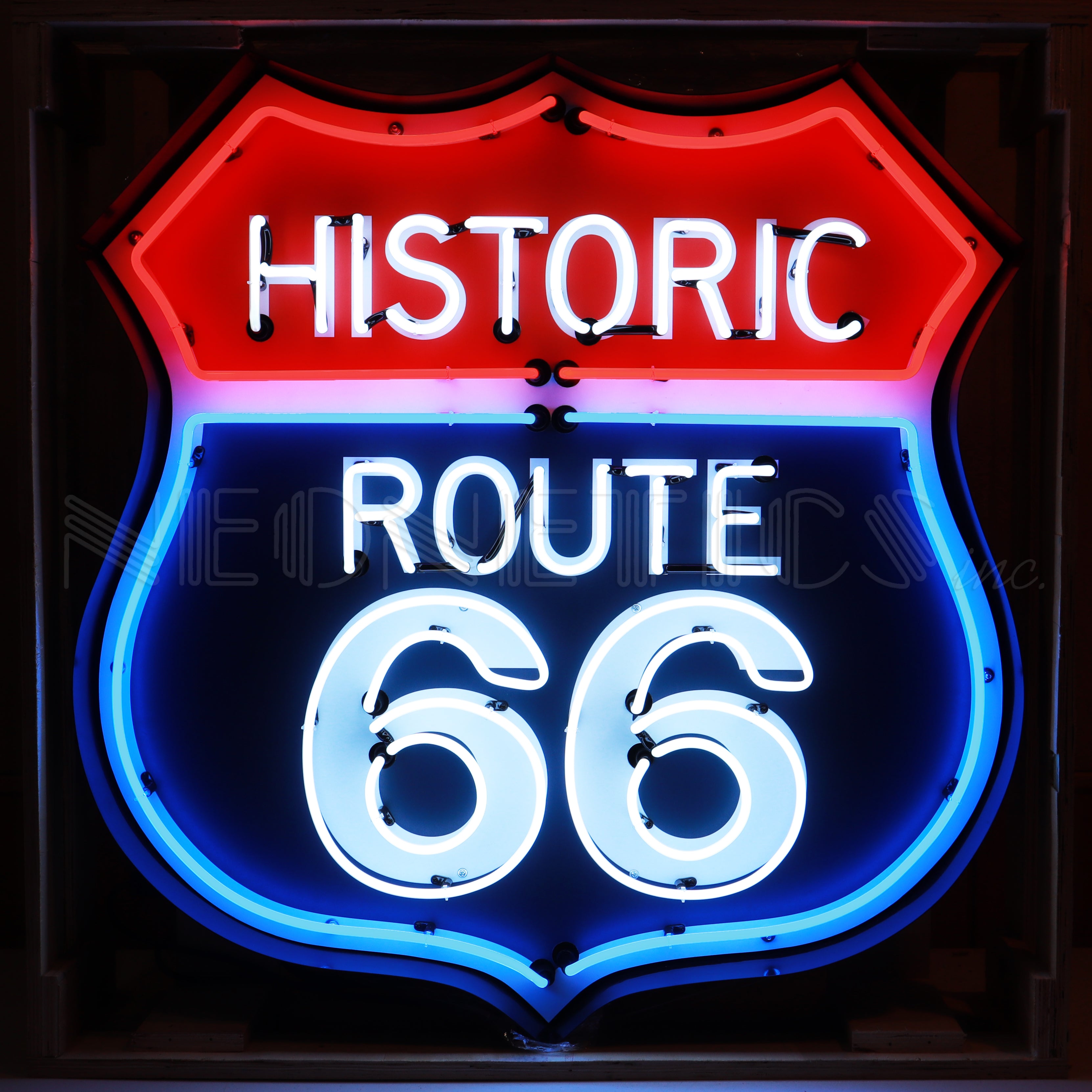 HISTORIC ROUTE 66 NEON SIGN IN SHAPED STEEL CAN 9RT66C – Fordimages
