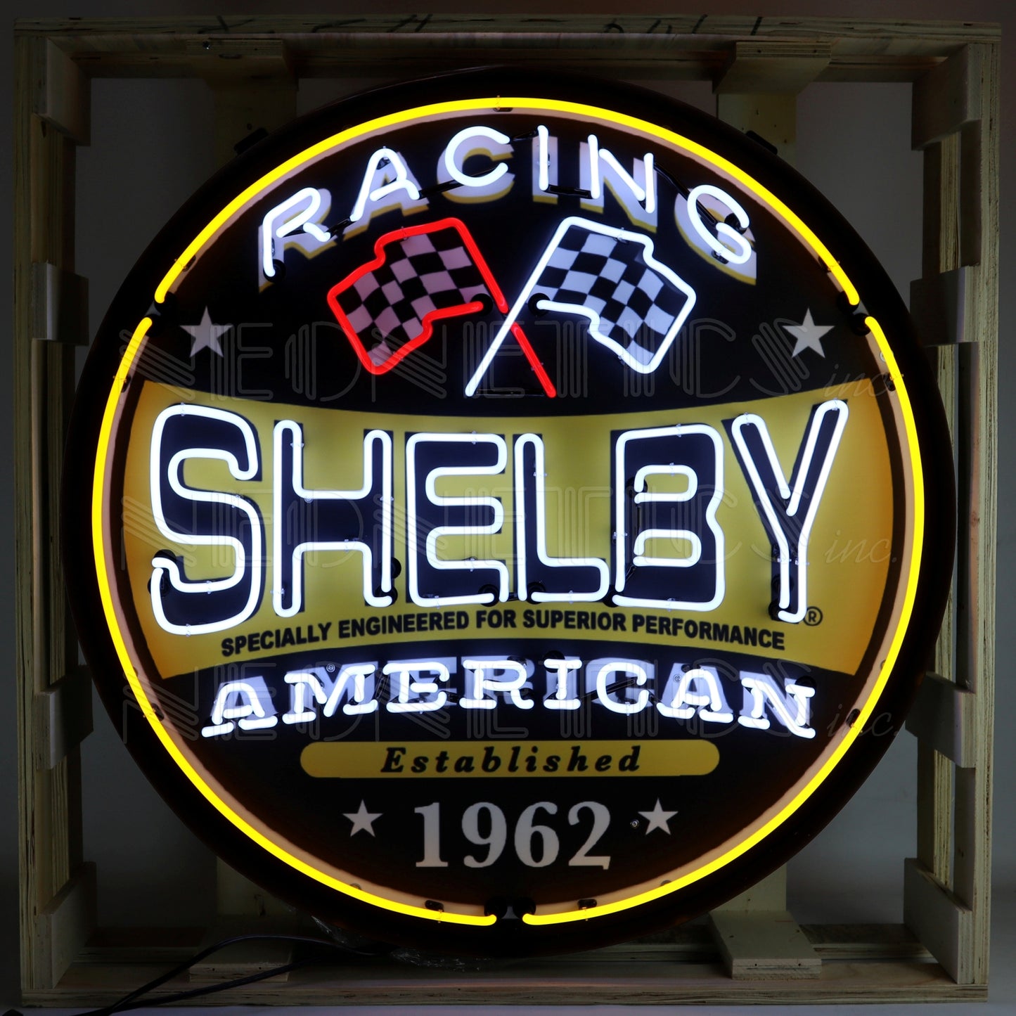 SHELBY RACING ROUND NEON SIGN IN 36 INCH STEEL CAN 9SHLRC
