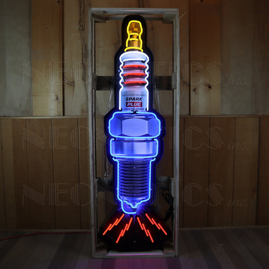 SPARK PLUG NEON SIGN IN SHAPED STEEL CAN 9SPARK