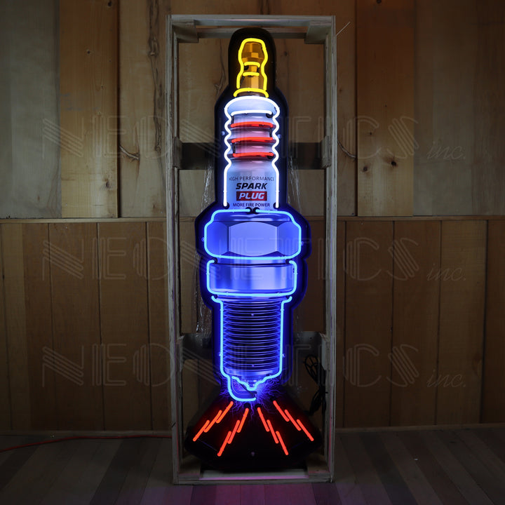 SPARK PLUG NEON SIGN IN SHAPED STEEL CAN 9SPARK