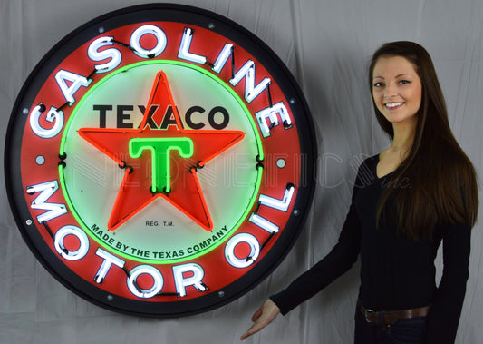 TEXACO MOTOR OIL 36 INCH NEON SIGN IN METAL CAN 9TXOIL