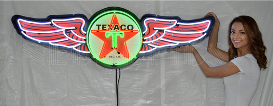 TEXACO WINGS NEON SIGN IN STEEL CAN 9TXWNG