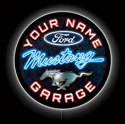 Customizable Ford Mustang Garage LED Sign 23"