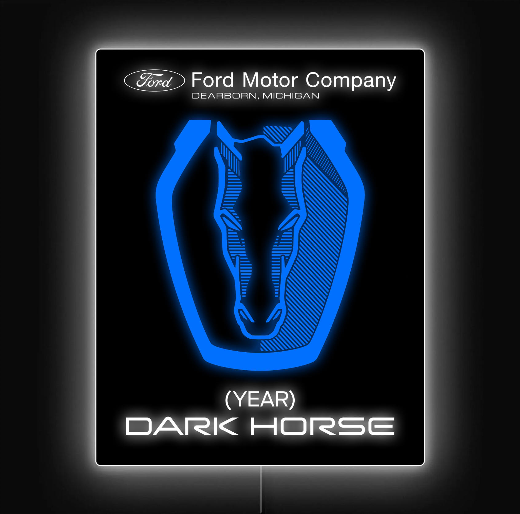 Ford Motor Company logo with a stylized horse head on a black background