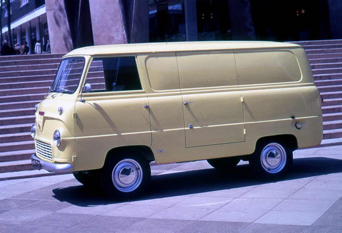 This archival image documents the 1964 Ford Thames Mark I 15 Counterweight Van 400 E on street with stairs and is preserved in the Ford Heritage Vault as part of Ford Motor Company's historic photographic archive. Free for personal, non-commercial...