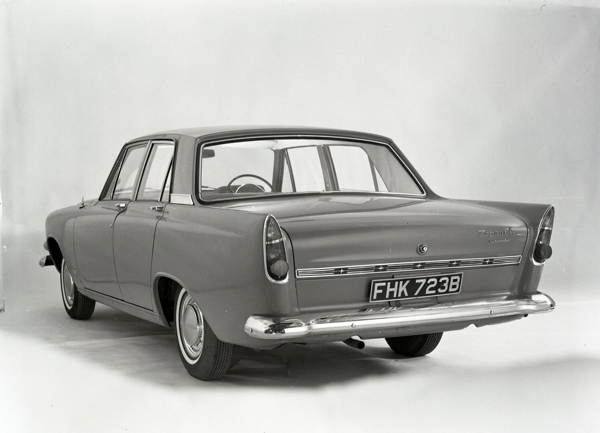 This archival image documents the 1965 Ford Zephyr 6 Mark III rear view in studio and is preserved in the Ford Heritage Vault as part of Ford Motor Company's historic photographic archive. Free for personal, non-commercial use. Ford Heritage Vault...