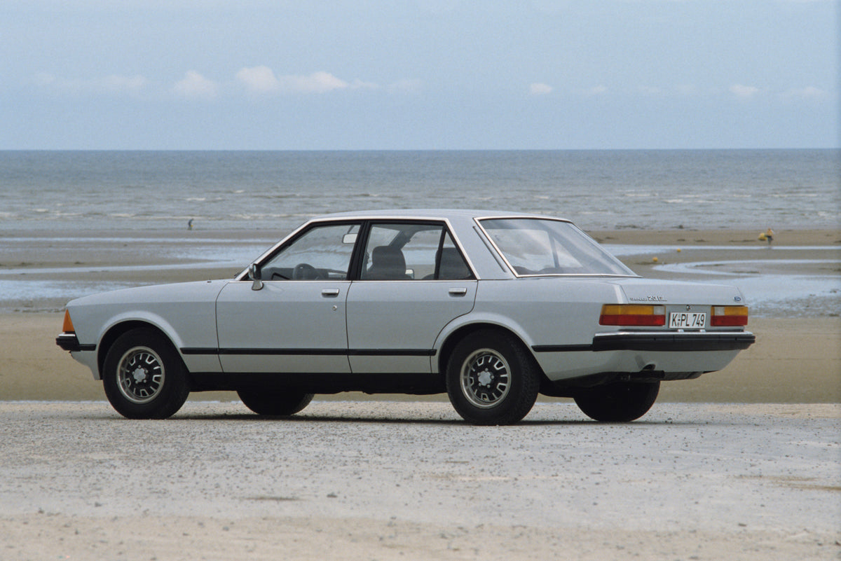 This archival image documents the 1979 Ford Granada Mark II GL rear view on scenic beach and is preserved in the Ford Heritage Vault as part of Ford Motor Company's historic photographic archive. Free for personal, non-commercial use. Ford Heritag...