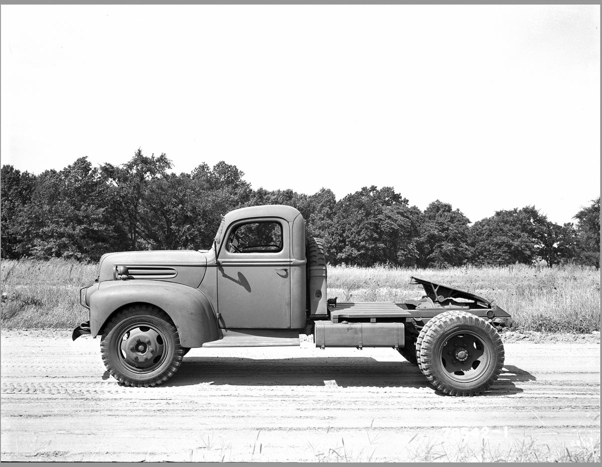 This archival image documents the 1943 Ford Model GATA tractor truck and is preserved in the Ford Heritage Vault as part of Ford Motor Company's historic photographic archive. Free for personal, non-commercial use. Ford Heritage Vault reference AR...