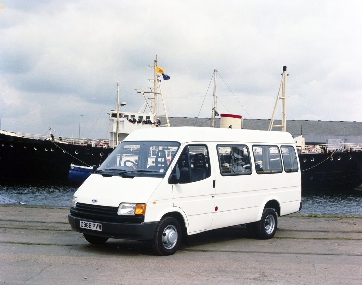 This archival image documents the 1986 Ford Transit Mark III in front of ship and is preserved in the Ford Heritage Vault as part of Ford Motor Company's historic photographic archive. Free for personal, non-commercial use. Ford Heritage Vault ref...