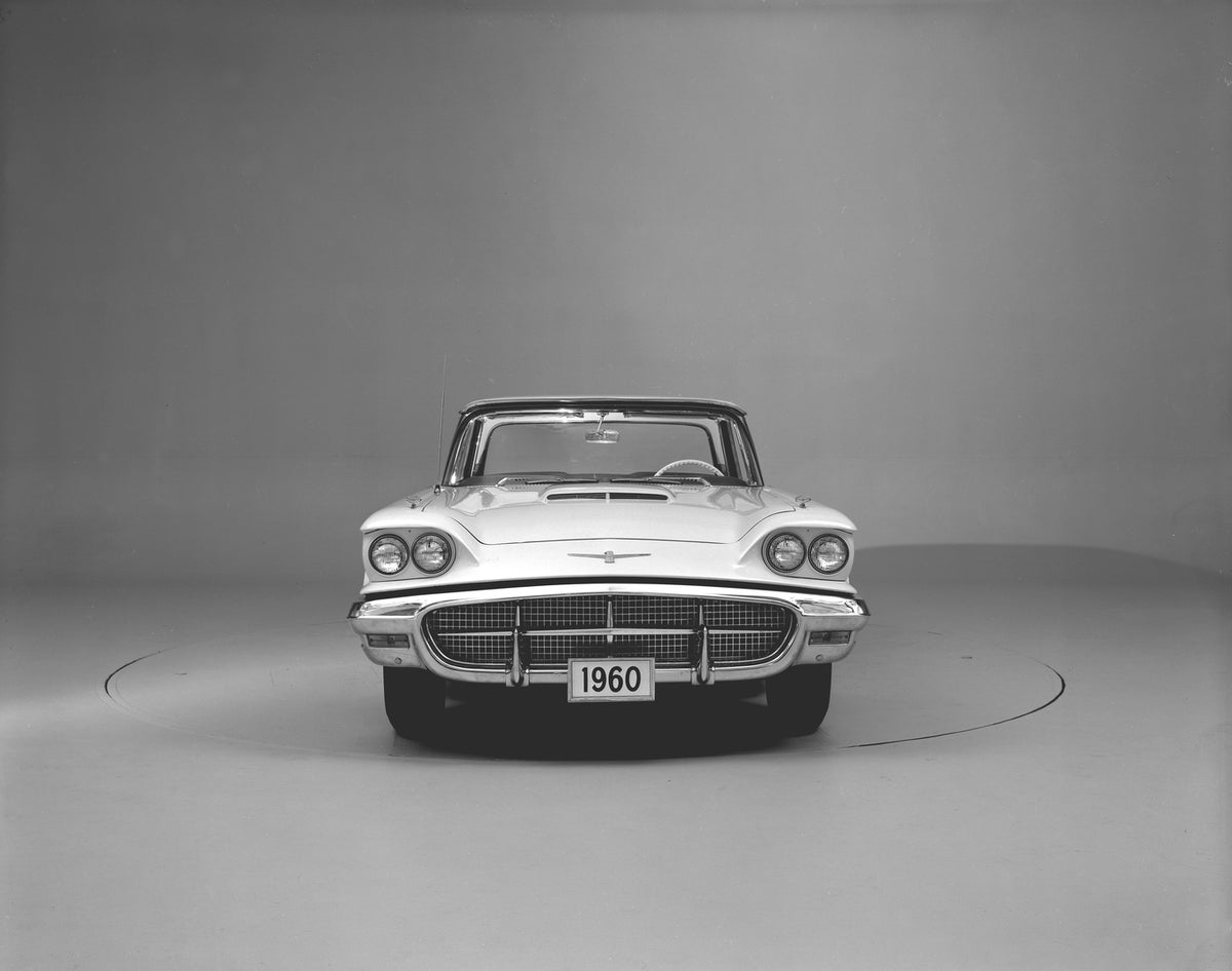 This archival image documents the 1960 Ford Thunderbird front view in studio and is preserved in the Ford Heritage Vault as part of Ford Motor Company's historic photographic archive. Free for personal, non-commercial use. Ford Heritage Vault refe...