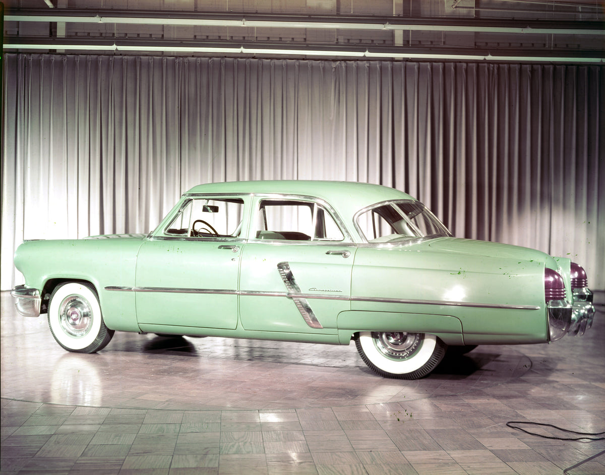 This archival image documents the 1952 Lincoln Cosmopolitan four-door sedan and is preserved in the Ford Heritage Vault as part of Ford Motor Company's historic photographic archive. Free for personal, non-commercial use. Ford Heritage Vault refer...