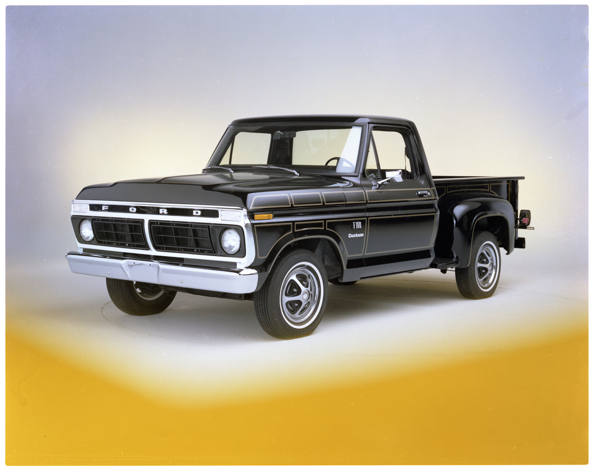 This archival image documents the 1976 Ford F-100 Custom flairside pickup and is preserved in the Ford Heritage Vault as part of Ford Motor Company's historic photographic archive. Free for personal, non-commercial use. Ford Heritage Vault referen...