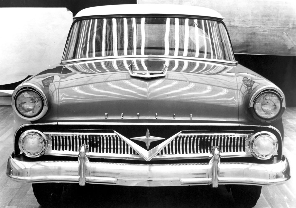 This archival image documents the 1955 Meteor Rideau Sedan front closeup AR-2007-5 and is preserved in the Ford Heritage Vault as part of Ford Motor Company's historic photographic archive. Free for personal, non-commercial use. Ford Heritage Vaul...
