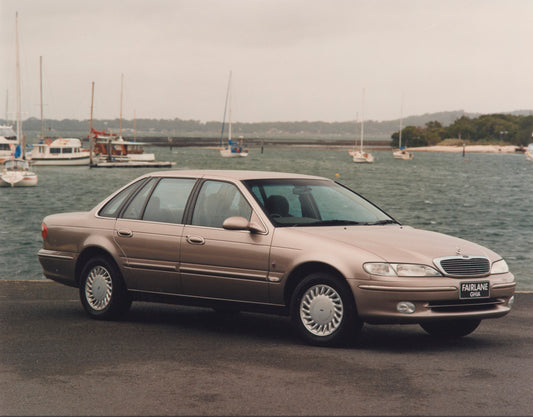 1995 Ford NF Fairlane Ghia Sedan Driver Side Front End View by the Waterfront FAP-2011-3 HV 1995-0087