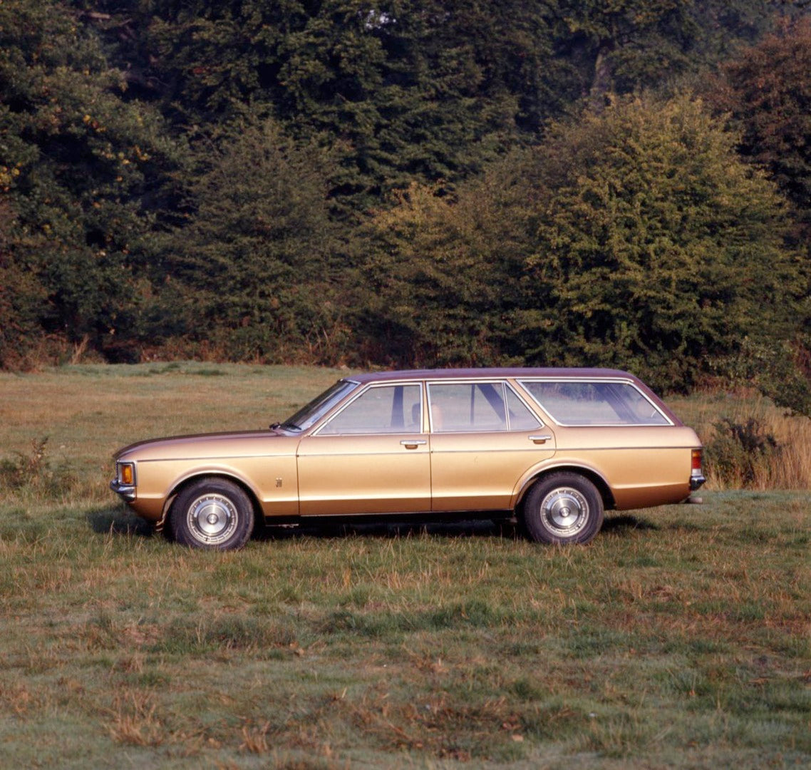 This archival image documents the 1975 Ford Granada Mark I Estate GL side view in scenic field and is preserved in the Ford Heritage Vault as part of Ford Motor Company's historic photographic archive. Free for personal, non-commercial use. Ford H...