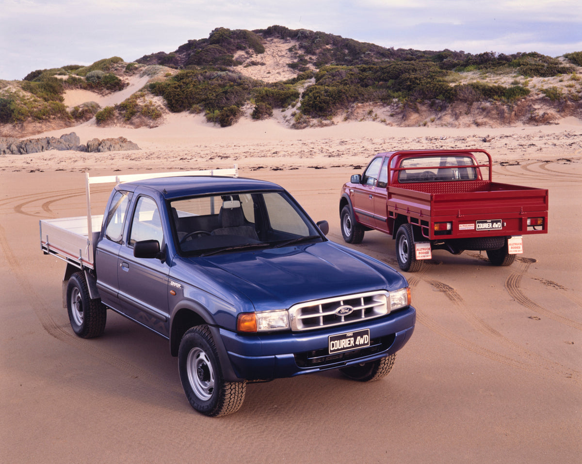 This archival image documents the 1999 Ford Courier 4WD Pickup Trucks on the Beach FAP-2011-3 and is preserved in the Ford Heritage Vault as part of Ford Motor Company's historic photographic archive. Free for personal, non-commercial use. Ford He...