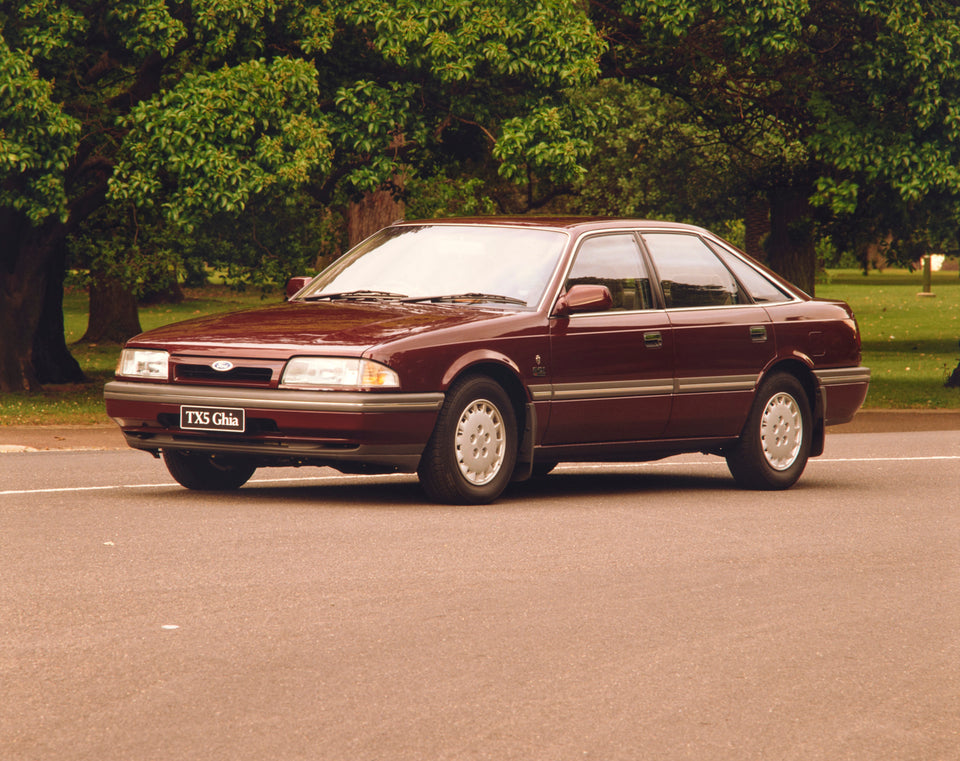 1990 Ford Telstar TX5 Ghia Sedan Passenger Side Front End View in the Park FAP-2011-3 HV 1990-0179