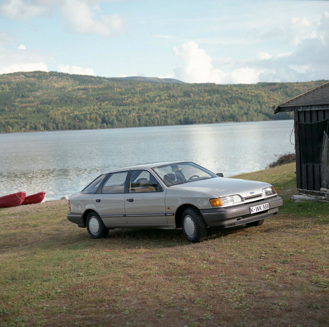 This archival image documents the 1984 Ford Scorpio Mark I CL on grass near scenic body of water in Norway and is preserved in the Ford Heritage Vault as part of Ford Motor Company's historic photographic archive. Free for personal, non-commercial...