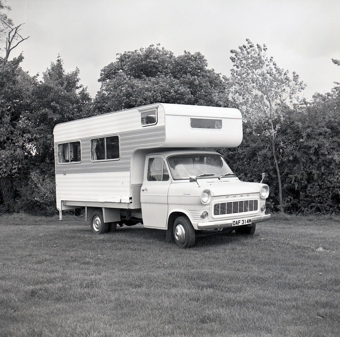 This archival image documents the 1973 Ford Transit Mark I Suntrecker Camper Caravan and is preserved in the Ford Heritage Vault as part of Ford Motor Company's historic photographic archive. Free for personal, non-commercial use. Ford Heritage Va...