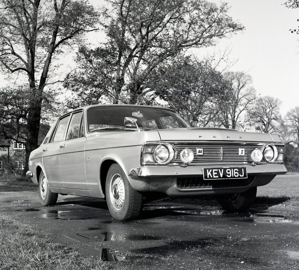 This archival image documents the 1970 Ford Zephyr 6 Mark IV RHD closeup on scenic road and is preserved in the Ford Heritage Vault as part of Ford Motor Company's historic photographic archive. Free for personal, non-commercial use. Ford Heritage...