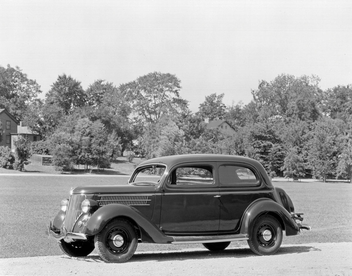 This archival image documents the 1936 Ford Tudor Sedan and is preserved in the Ford Heritage Vault as part of Ford Motor Company's historic photographic archive. Free for personal, non-commercial use. Ford Heritage Vault reference AR-2008-8.1.6.146.