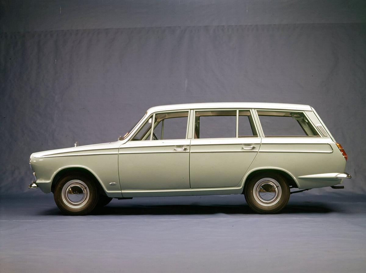 This archival image documents the 1966 Ford Cortina MK I Estate side view in studio and is preserved in the Ford Heritage Vault as part of Ford Motor Company's historic photographic archive. Free for personal, non-commercial use. Ford Heritage Vau...