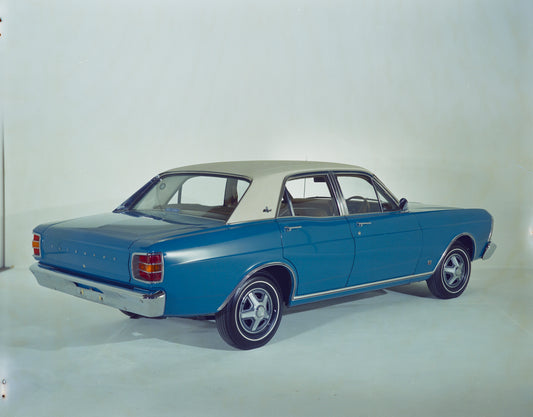 1969 Ford XW Falcon Fairmont Sedan with Vinyl Roof 3/4 Rear View FAP 2011-3 HV 1969-0182