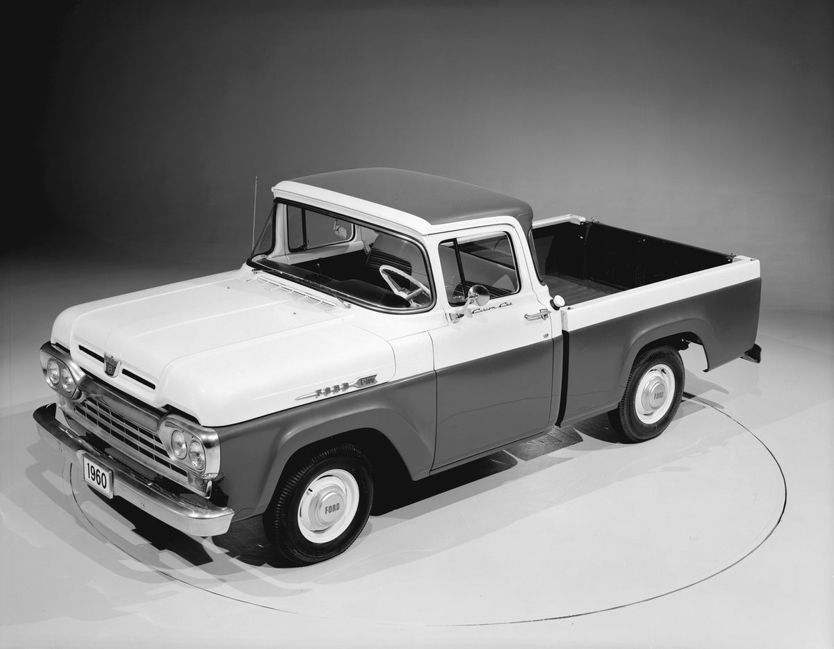 This archival image documents the 1960 Ford F-100 Custom Cab pickup truck and is preserved in the Ford Heritage Vault as part of Ford Motor Company's historic photographic archive. Free for personal, non-commercial use. Ford Heritage Vault referen...