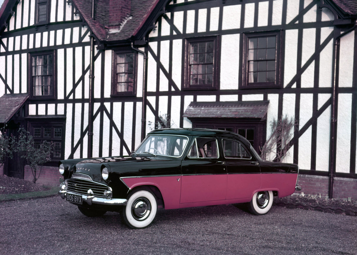 This archival image documents the 1956 Ford Zodiac Mark II in front of scenic house at Kelvedon and is preserved in the Ford Heritage Vault as part of Ford Motor Company's historic photographic archive. Free for personal, non-commercial use. Ford ...