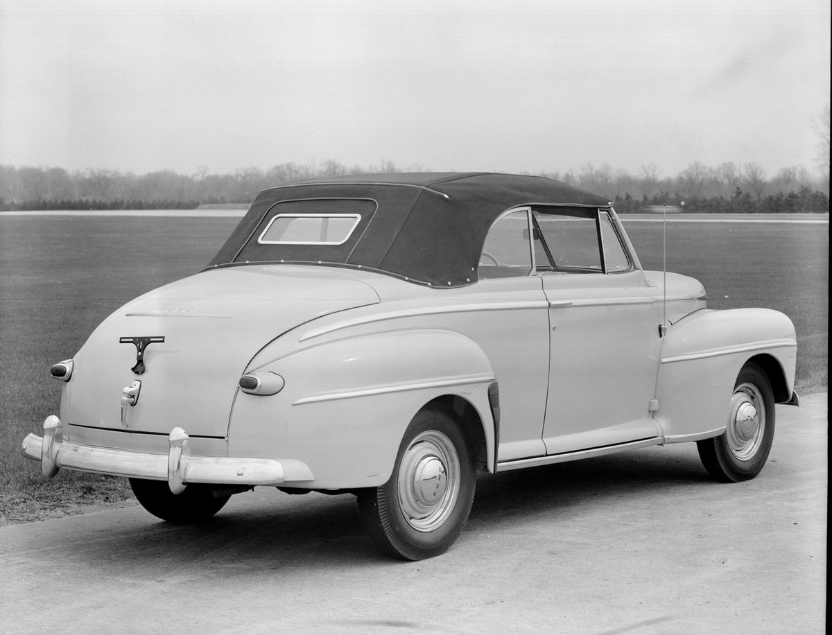 This archival image documents the 1947 Ford Super Deluxe convertible and is preserved in the Ford Heritage Vault as part of Ford Motor Company's historic photographic archive. Free for personal, non-commercial use. Ford Heritage Vault reference AR...