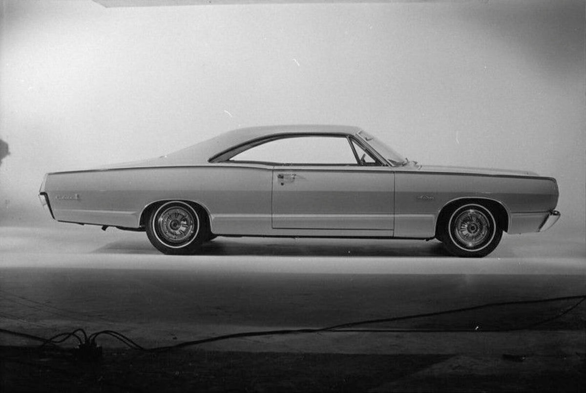 This archival image documents the 1967 Meteor Coupe side view in studio AR-2007-5 and is preserved in the Ford Heritage Vault as part of Ford Motor Company's historic photographic archive. Free for personal, non-commercial use. Ford Heritage Vault...