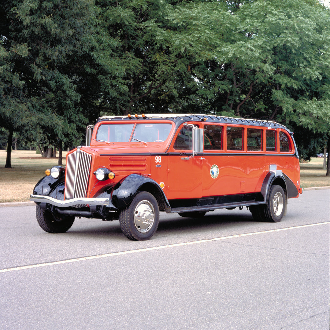 This archival image documents the 1936-1939 Glacier Park Red Bus and is preserved in the Ford Heritage Vault as part of Ford Motor Company's historic photographic archive. Free for personal, non-commercial use. Ford Heritage Vault reference AR-200...