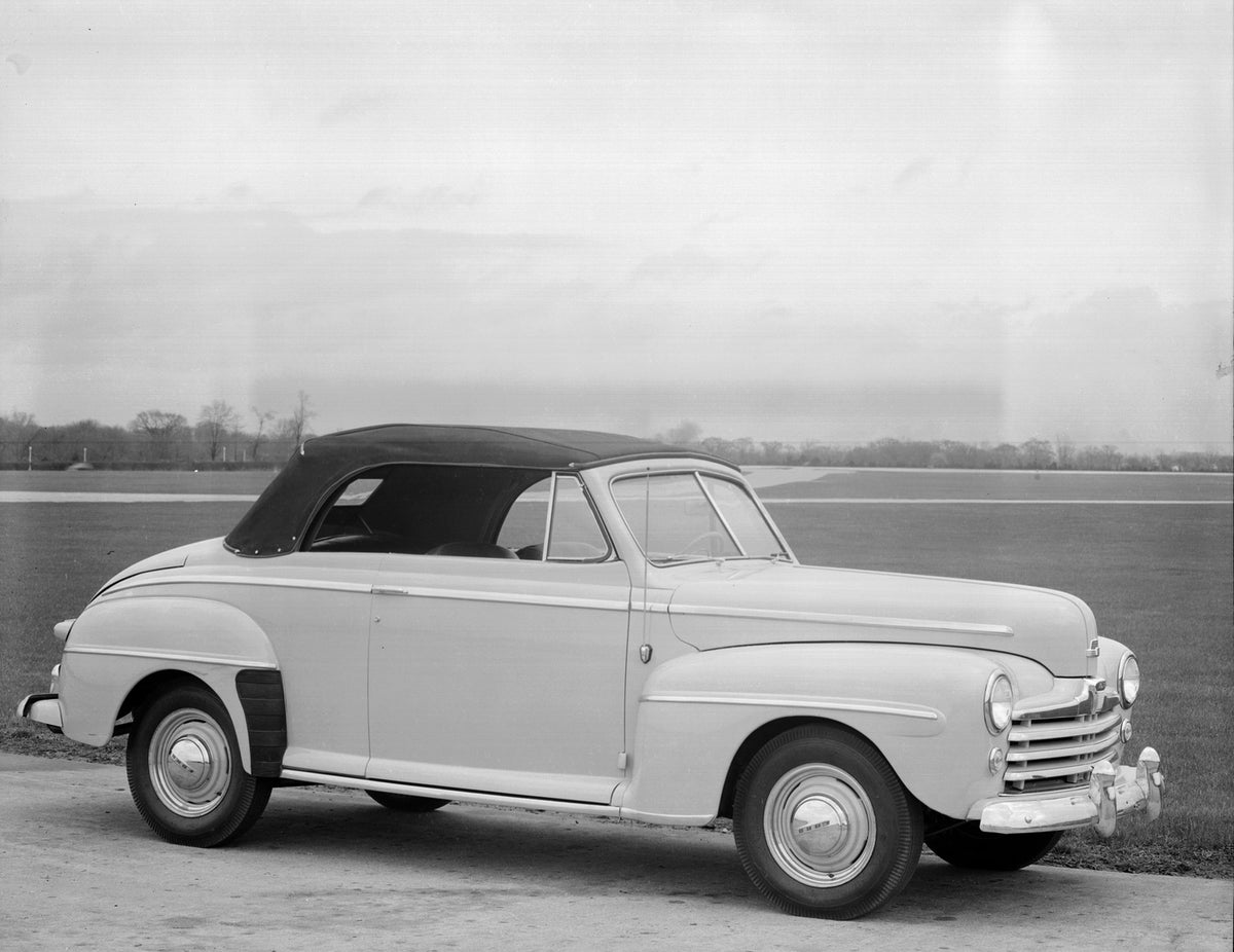 This archival image documents the 1947 Ford Super Deluxe convertible and is preserved in the Ford Heritage Vault as part of Ford Motor Company's historic photographic archive. Free for personal, non-commercial use. Ford Heritage Vault reference AR...