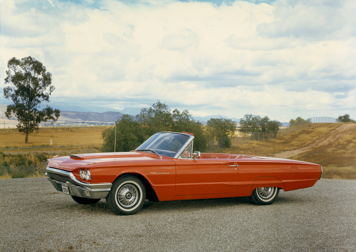 This archival image documents the 1964 Ford Thunderbird convertible scenic and is preserved in the Ford Heritage Vault as part of Ford Motor Company's historic photographic archive. Free for personal, non-commercial use. Ford Heritage Vault refere...